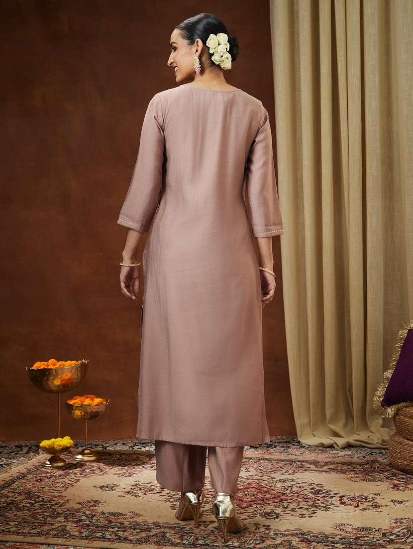 women brown kurta pant set - 22439948 -  Standard Image - 5
