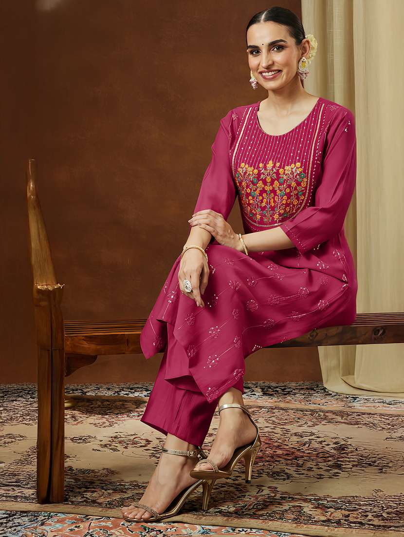 women pink kurta pant set - 22439949 -  Standard Image - 3