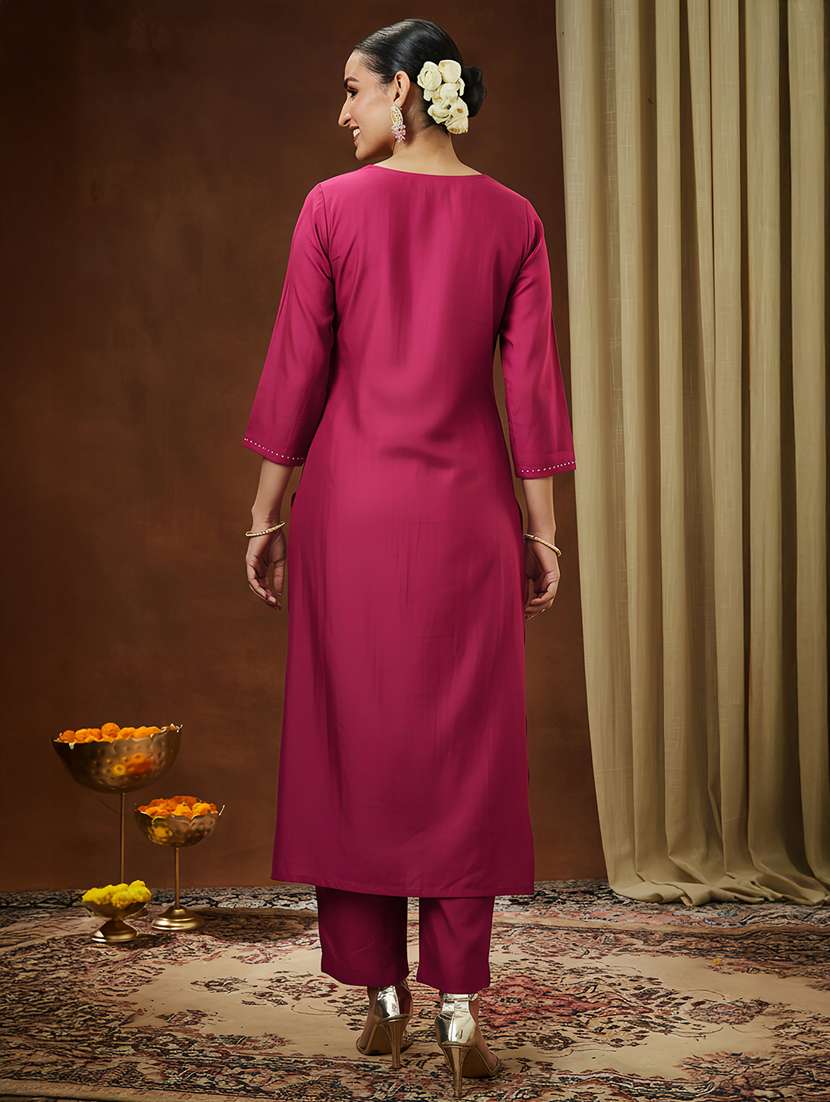 women pink kurta pant set - 22439949 -  Standard Image - 5