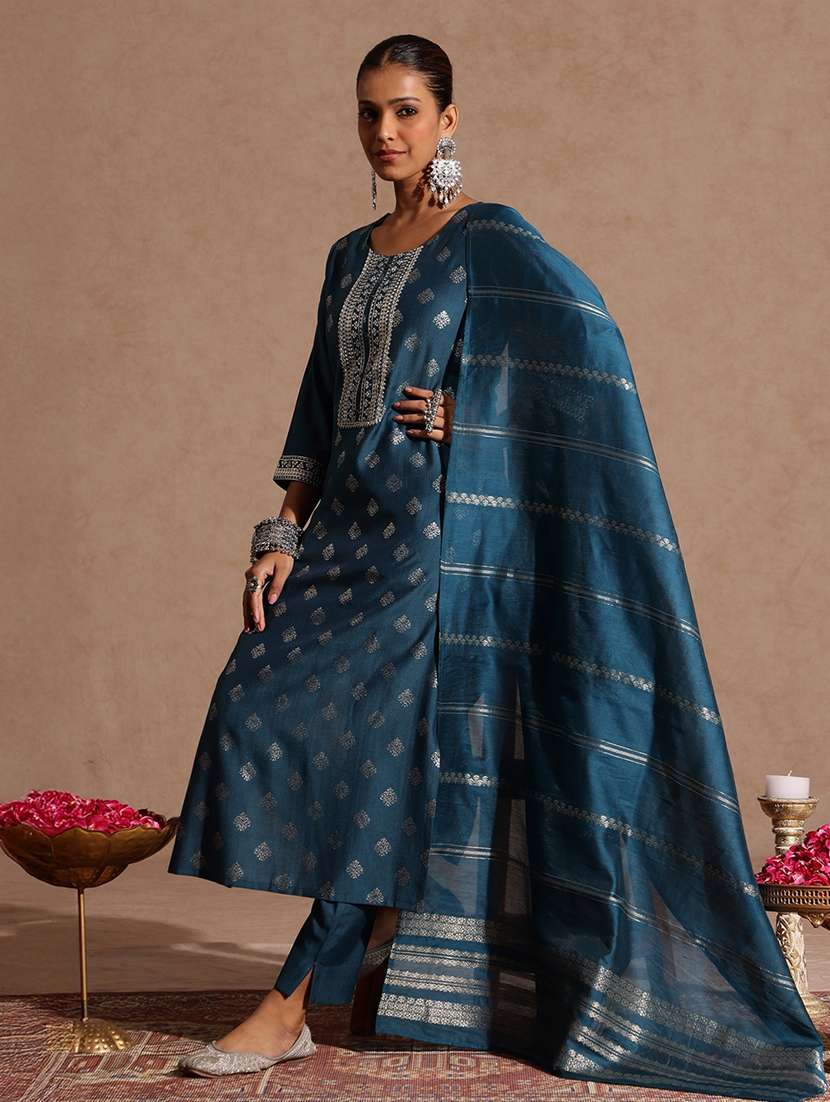 women teal kurta dupatta set - 22439954 -  Standard Image - 3