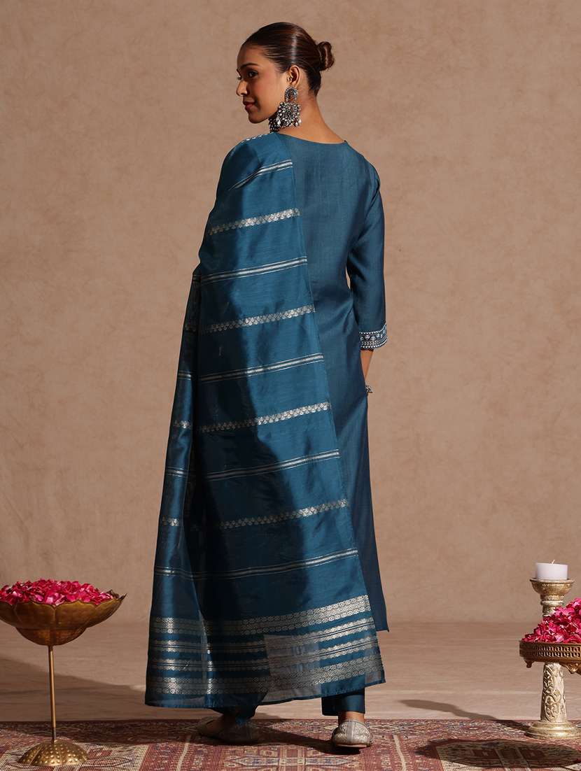 women teal kurta dupatta set - 22439954 -  Standard Image - 5