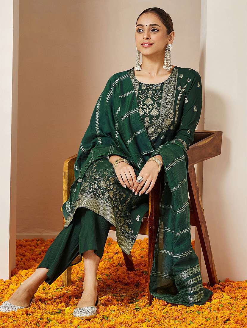 women bottle green kurta dupatta set - 22439955 -  Standard Image - 3