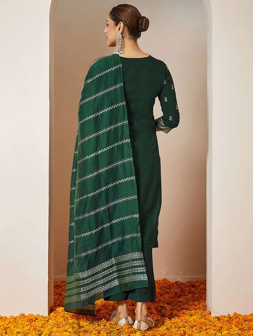 women bottle green kurta dupatta set - 22439955 -  Standard Image - 5
