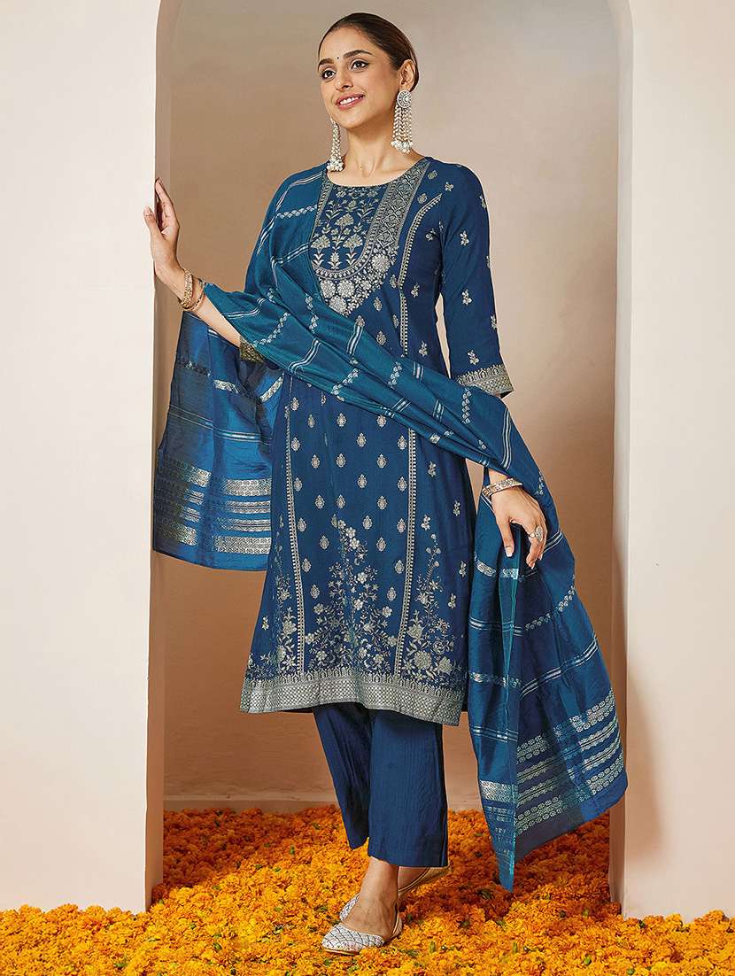 women teal kurta dupatta set - 22439958 -  Standard Image - 3