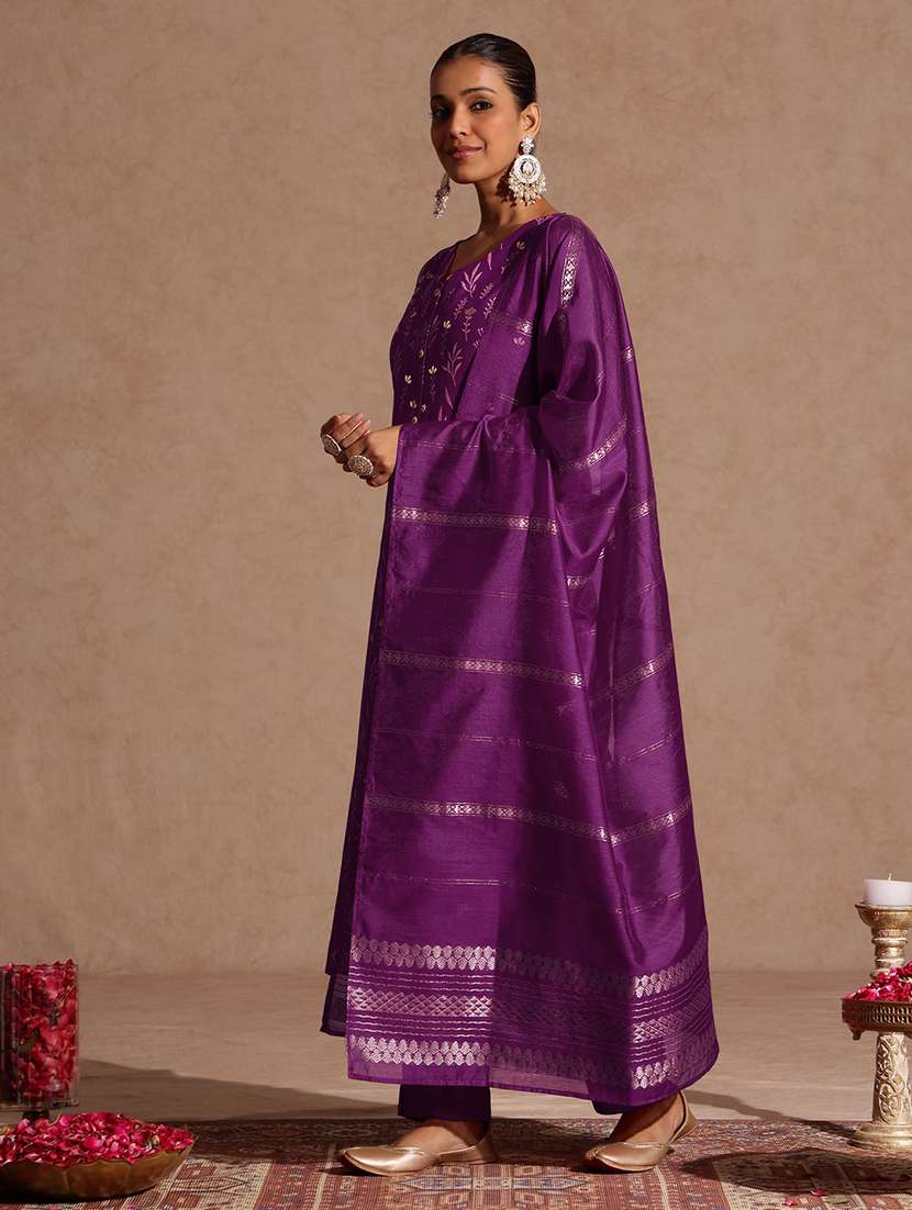 women purple kurta dupatta set - 22439959 -  Standard Image - 3