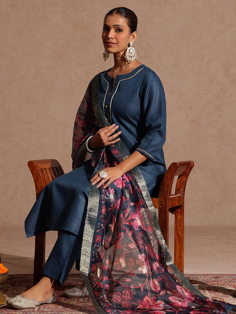 women teal kurta dupatta set - 22439965 -  Standard Image - 3