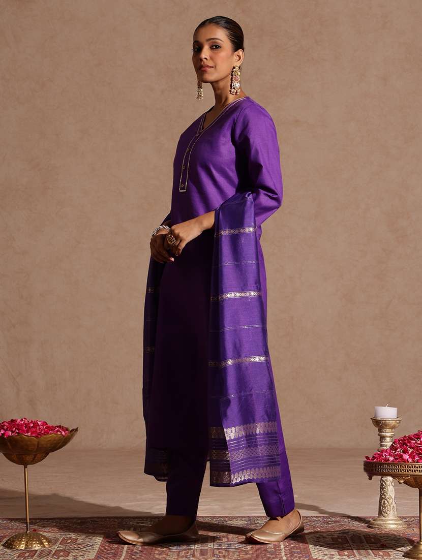 women purple kurta dupatta set - 22439967 -  Standard Image - 3
