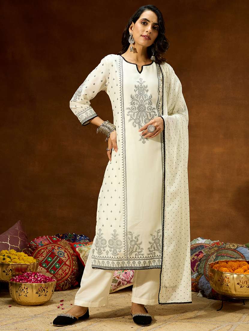 women white kurta dupatta set
