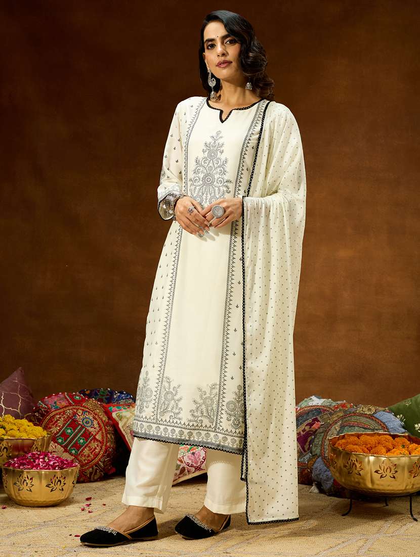 women white kurta dupatta set - 22439968 -  Standard Image - 3