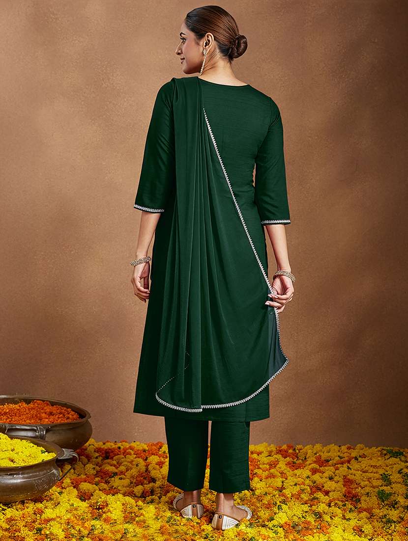 Women Bottle Green Kurta Dupatta Set - 22439974 -  Standard Image - 5
