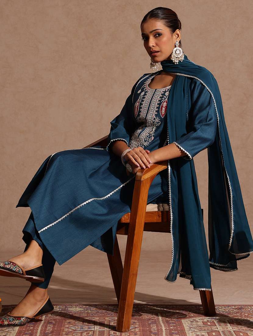 women teal kurta dupatta set - 22439975 -  Standard Image - 3
