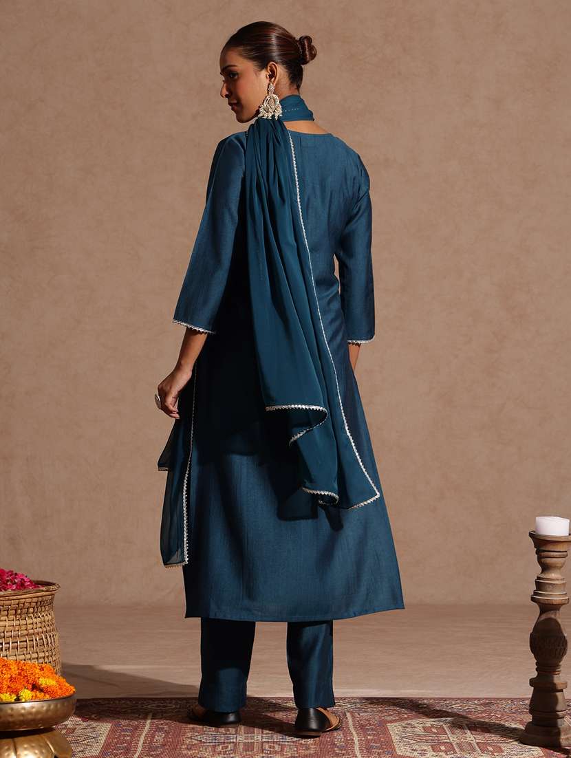 women teal kurta dupatta set - 22439975 -  Standard Image - 5
