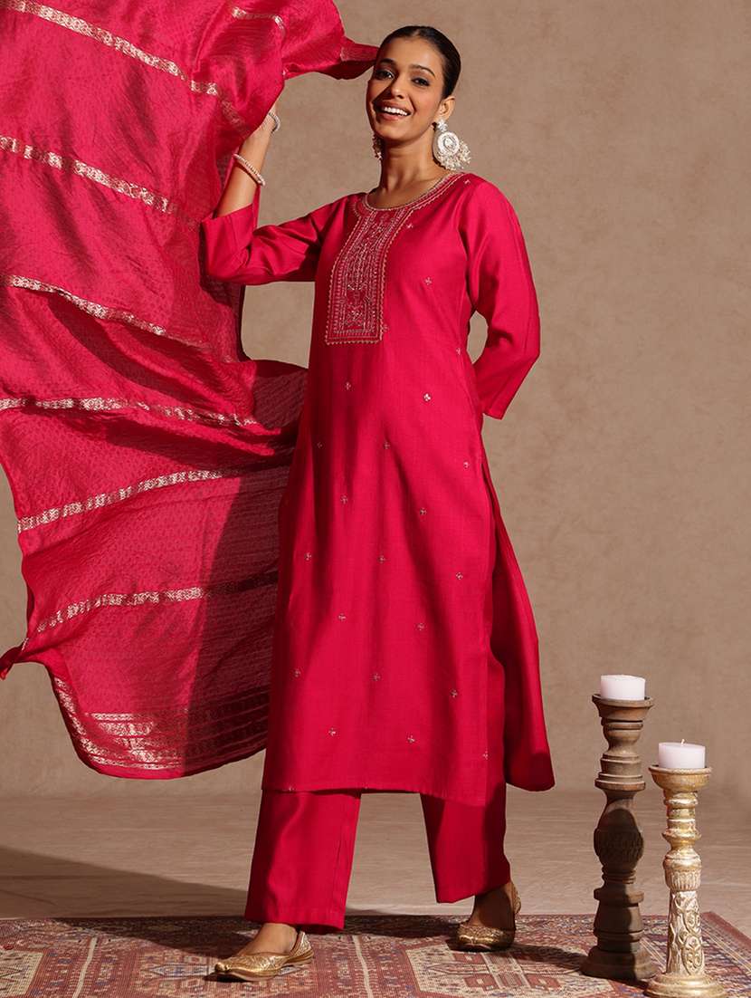 women pink kurta dupatta set - 22439980 -  Standard Image - 3