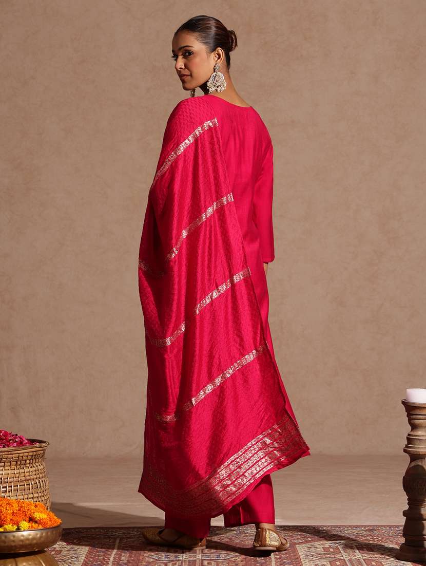 women pink kurta dupatta set - 22439980 -  Standard Image - 5