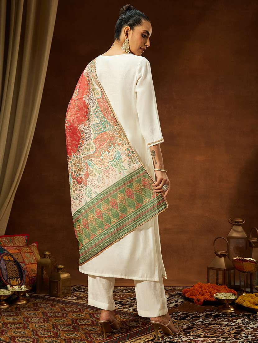 women off white kurta dupatta set - 22439985 -  Standard Image - 5