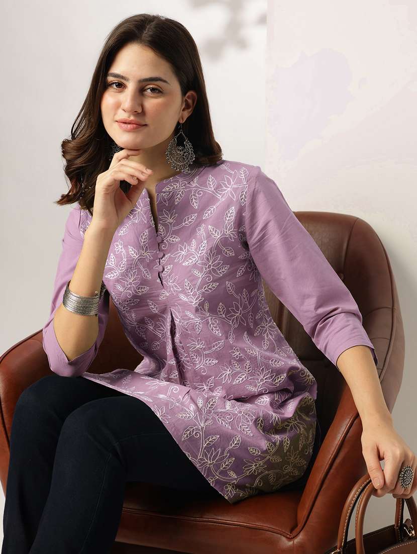 women lavender cotton regular tunic