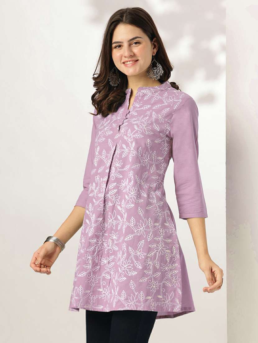 women lavender cotton regular tunic - 22440004 -  Standard Image - 3