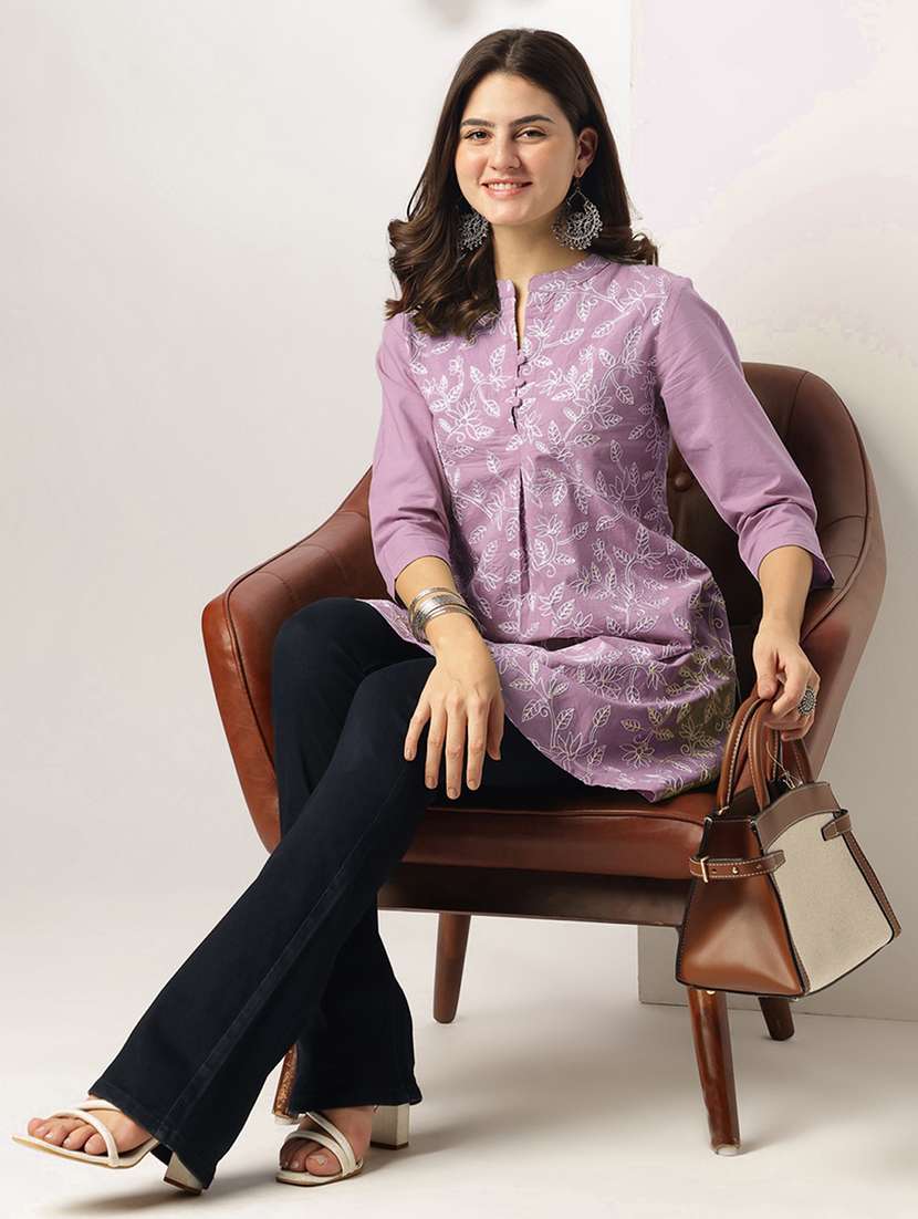 women lavender cotton regular tunic - 22440004 -  Standard Image - 5