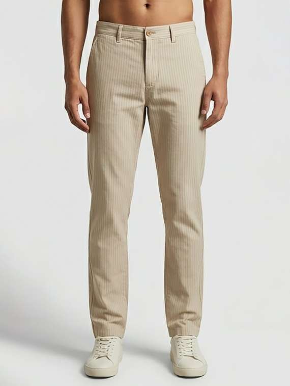 men striped mid rise chinos casual trouser