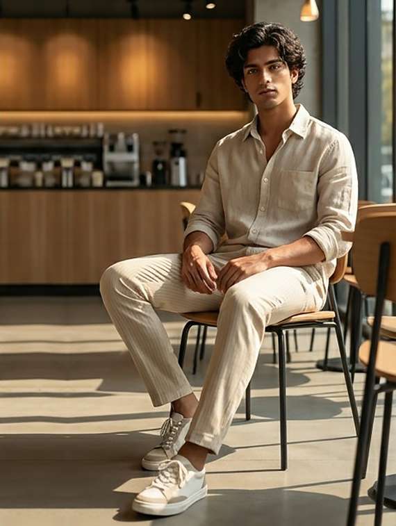 men striped mid rise chinos casual trouser - 22440020 -  Standard Image - 3