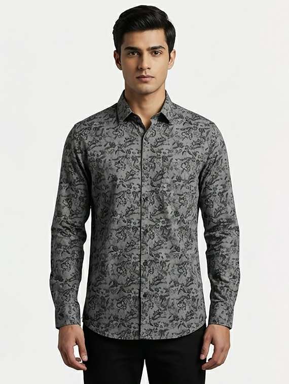 men printed long sleeve regular fit casual shirt