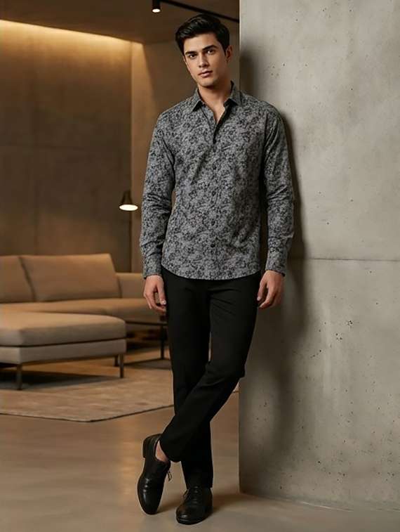 men printed long sleeve regular fit casual shirt - 22440022 -  Standard Image - 3
