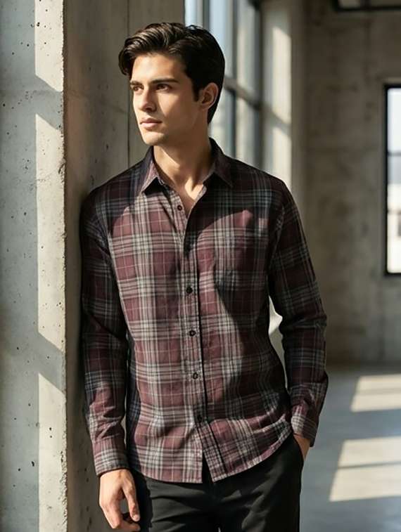 men checkered long sleeve regular fit casual shirt