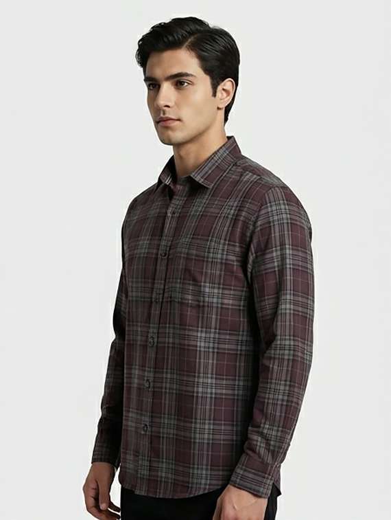 men checkered long sleeve regular fit casual shirt - 22440025 -  Standard Image - 3