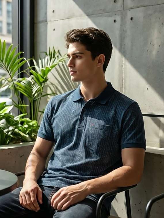 men printed short sleeve regular fit polo t-shirt