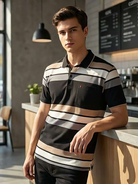 men striped short sleeve regular fit polo t-shirt