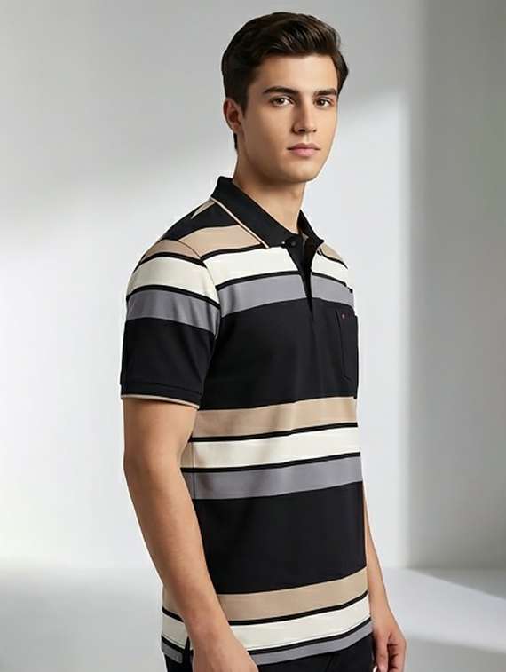 men striped short sleeve regular fit polo t-shirt - 22440033 -  Standard Image - 3
