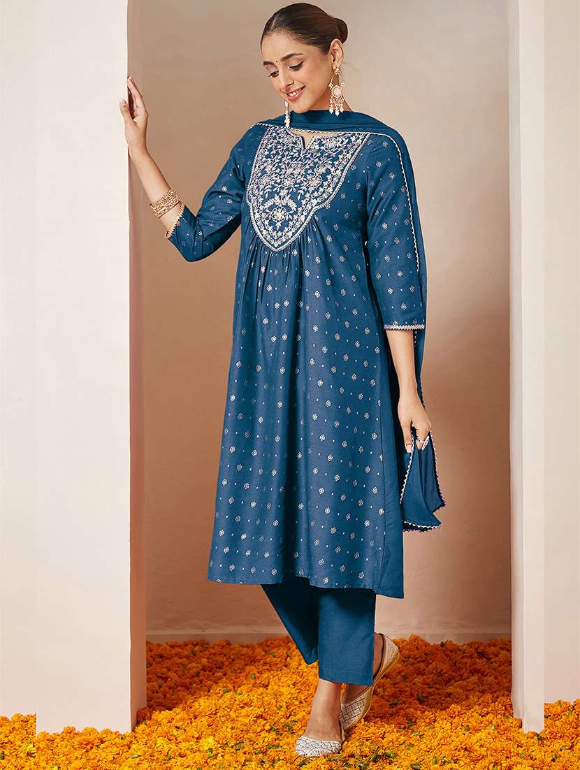 women teal kurta dupatta set - 22440042 -  Standard Image - 3