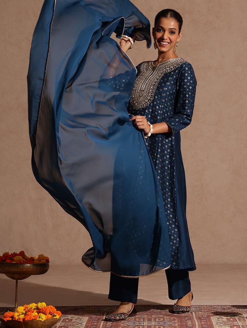 women teal kurta dupatta set - 22440043 -  Standard Image - 3