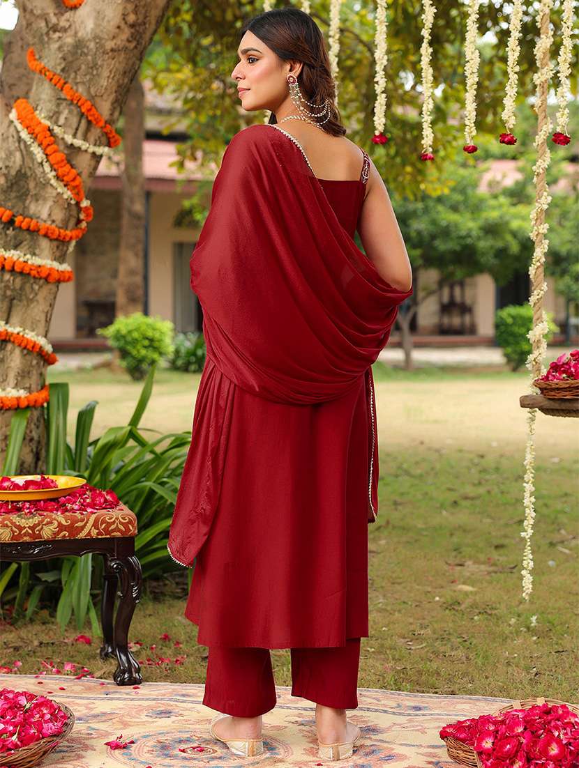 women maroon kurta pant set - 22440046 -  Standard Image - 5