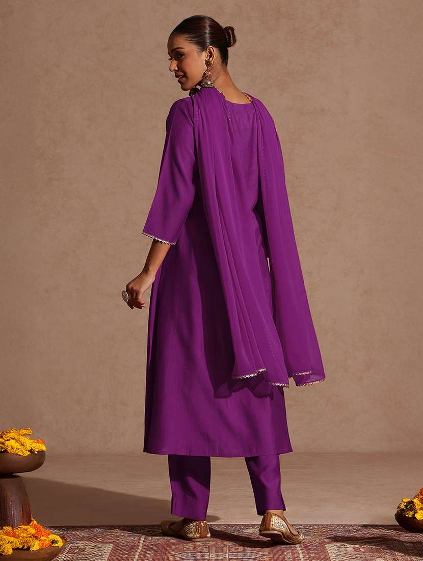 women purple kurta dupatta set - 22440048 -  Standard Image - 5