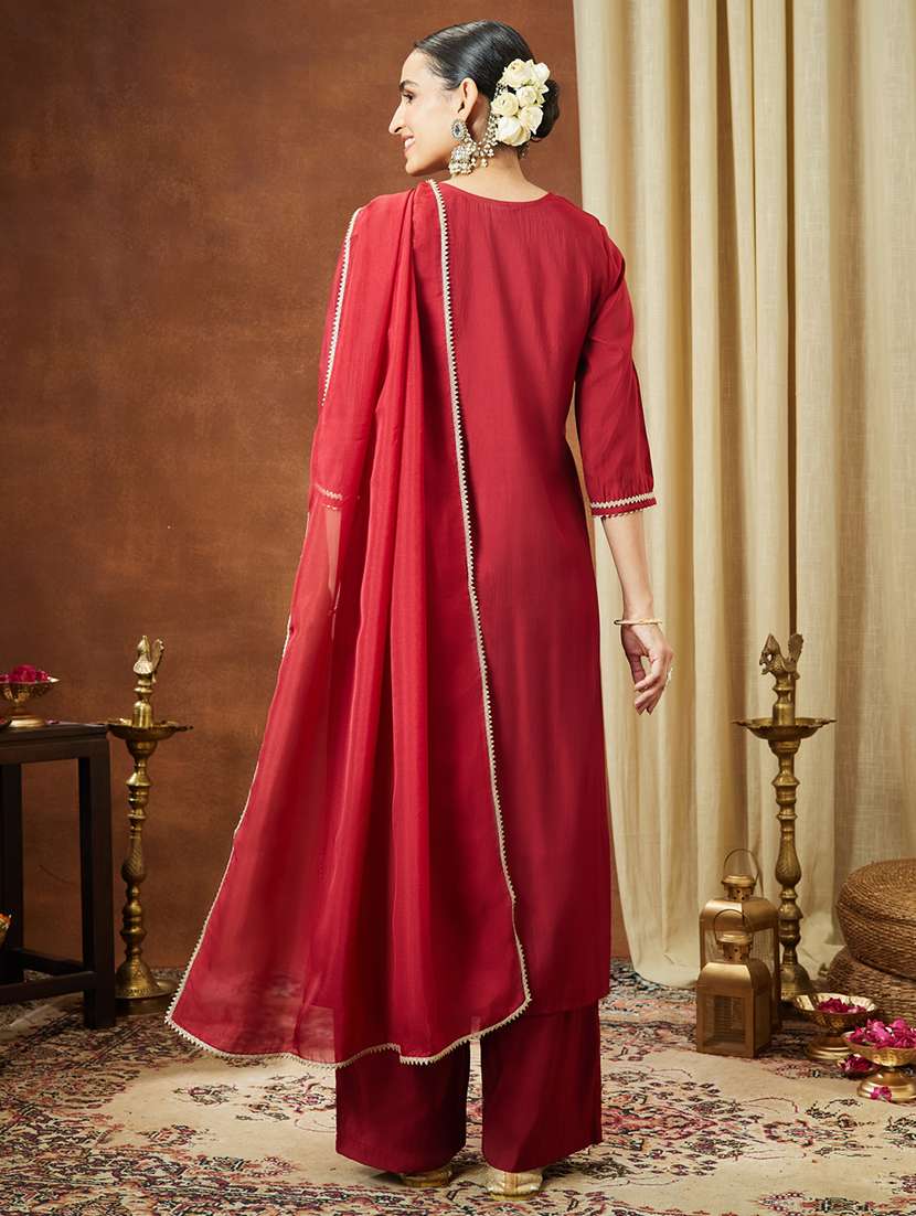 women maroon kurta dupatta set - 22440049 -  Standard Image - 5
