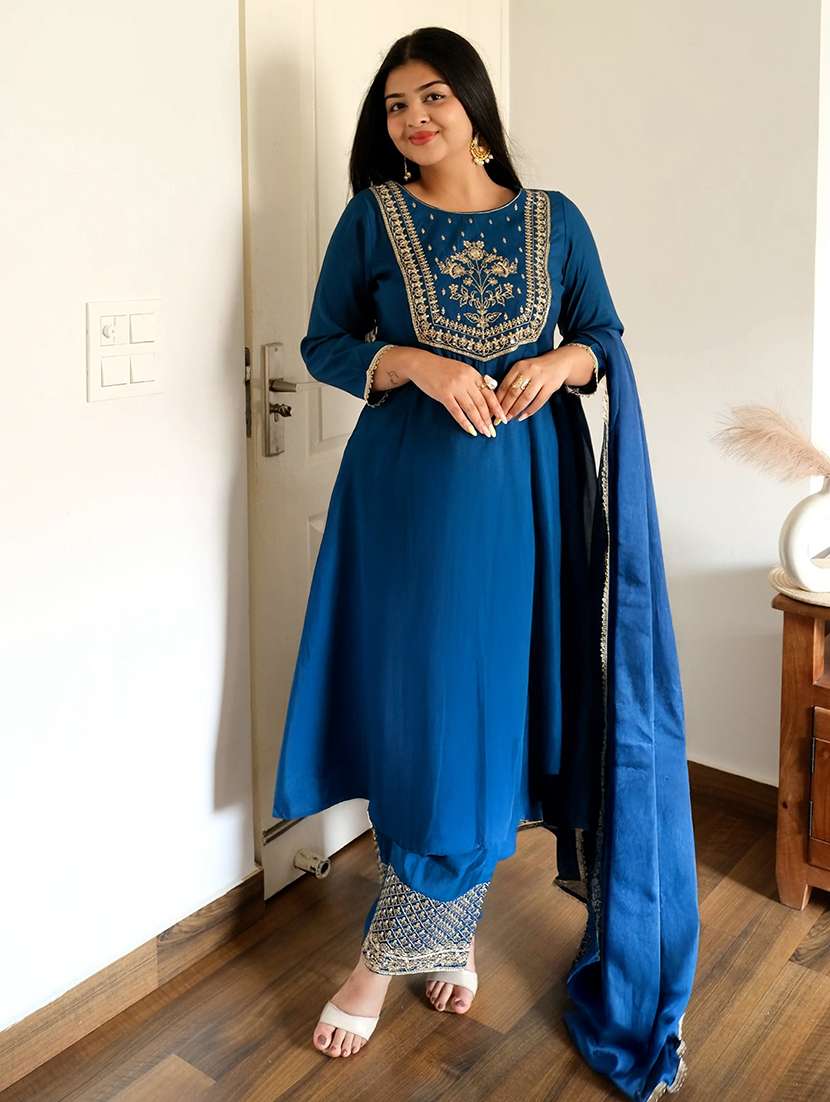 women teal kurta pant set - 22440053 -  Standard Image - 3