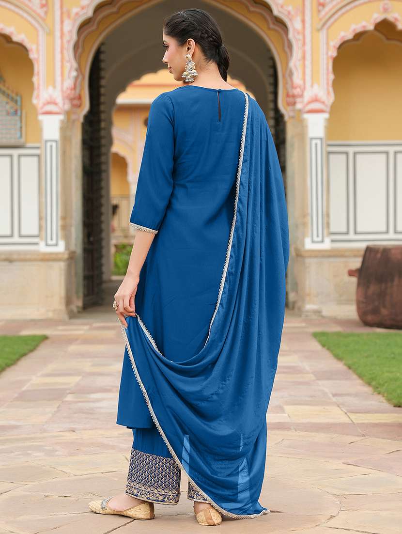 women teal kurta pant set - 22440053 -  Standard Image - 5