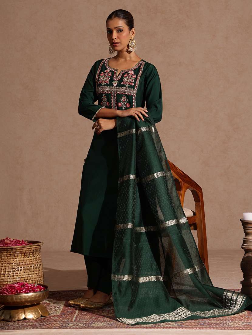 women bottle green kurta dupatta set - 22440057 -  Standard Image - 3