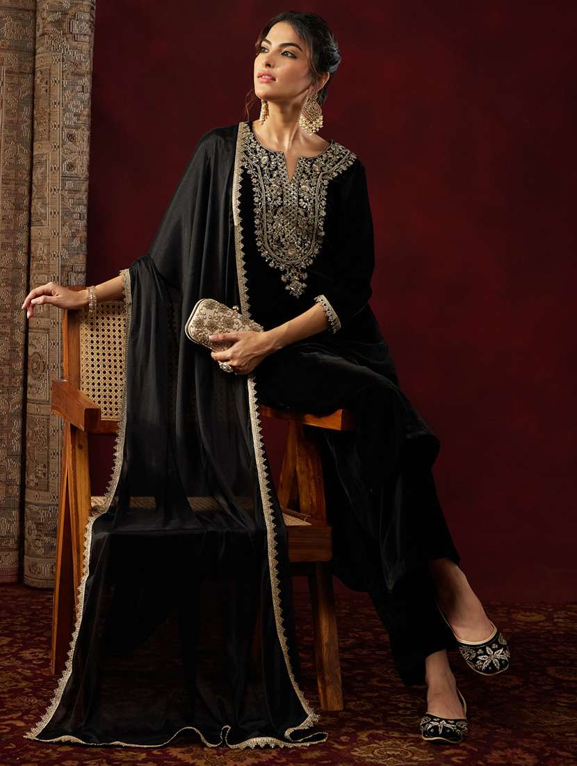 women black kurta dupatta set - 22440058 -  Standard Image - 3