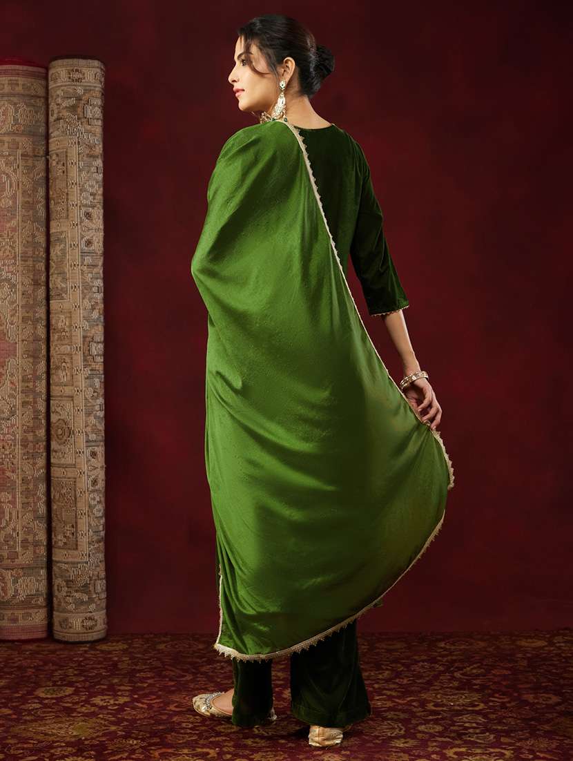 Women Olive Kurta Dupatta Set - 22440061 -  Standard Image - 5
