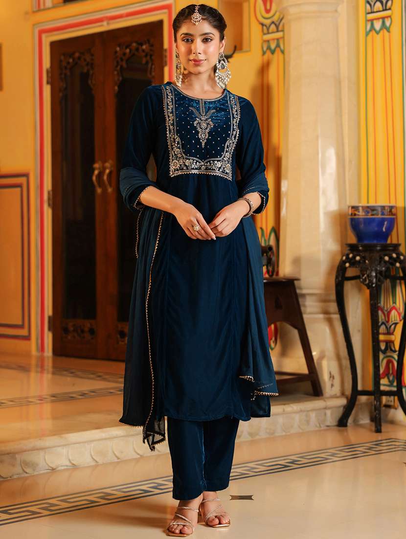 women teal kurta pant set