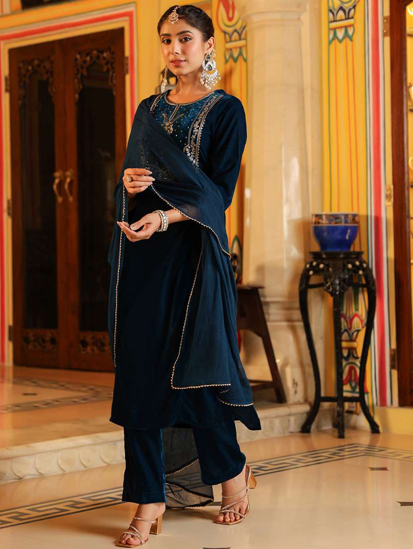 women teal kurta pant set - 22440062 -  Standard Image - 3