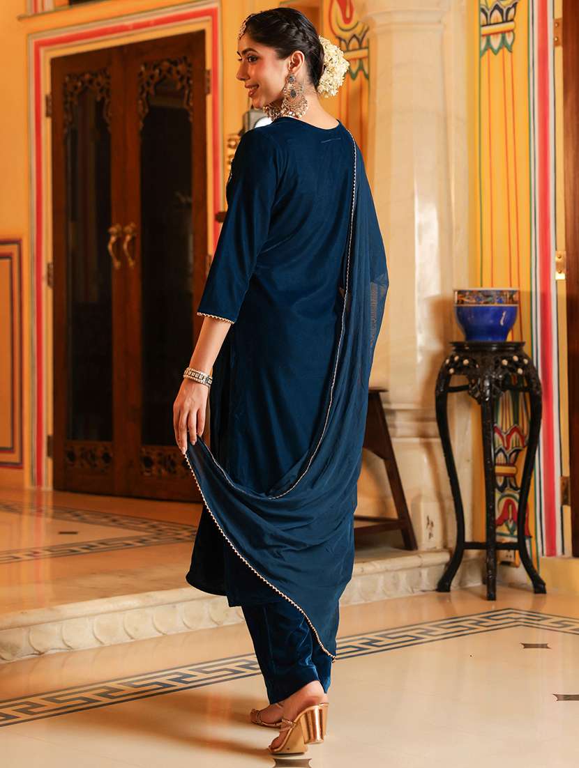 women teal kurta pant set - 22440062 -  Standard Image - 5