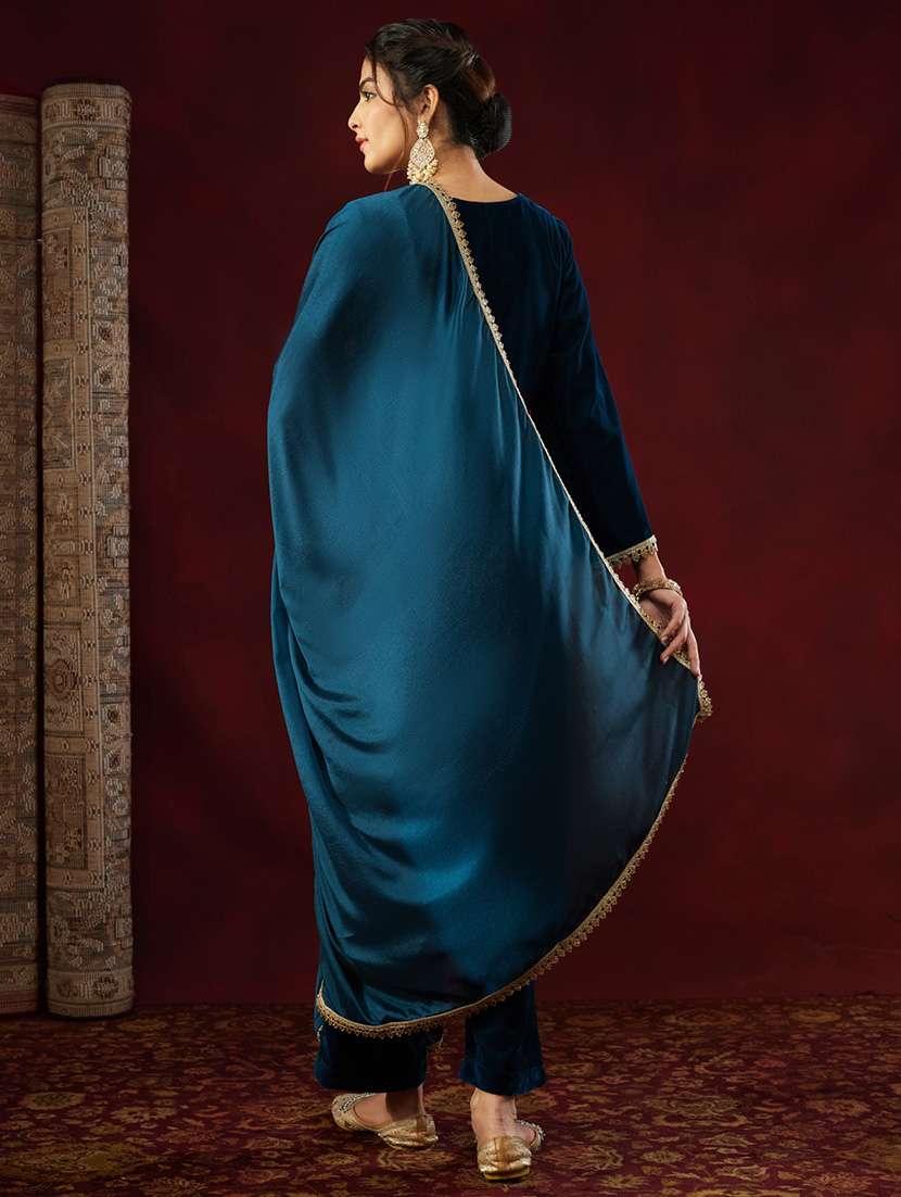 women teal kurta dupatta set - 22440064 -  Standard Image - 5