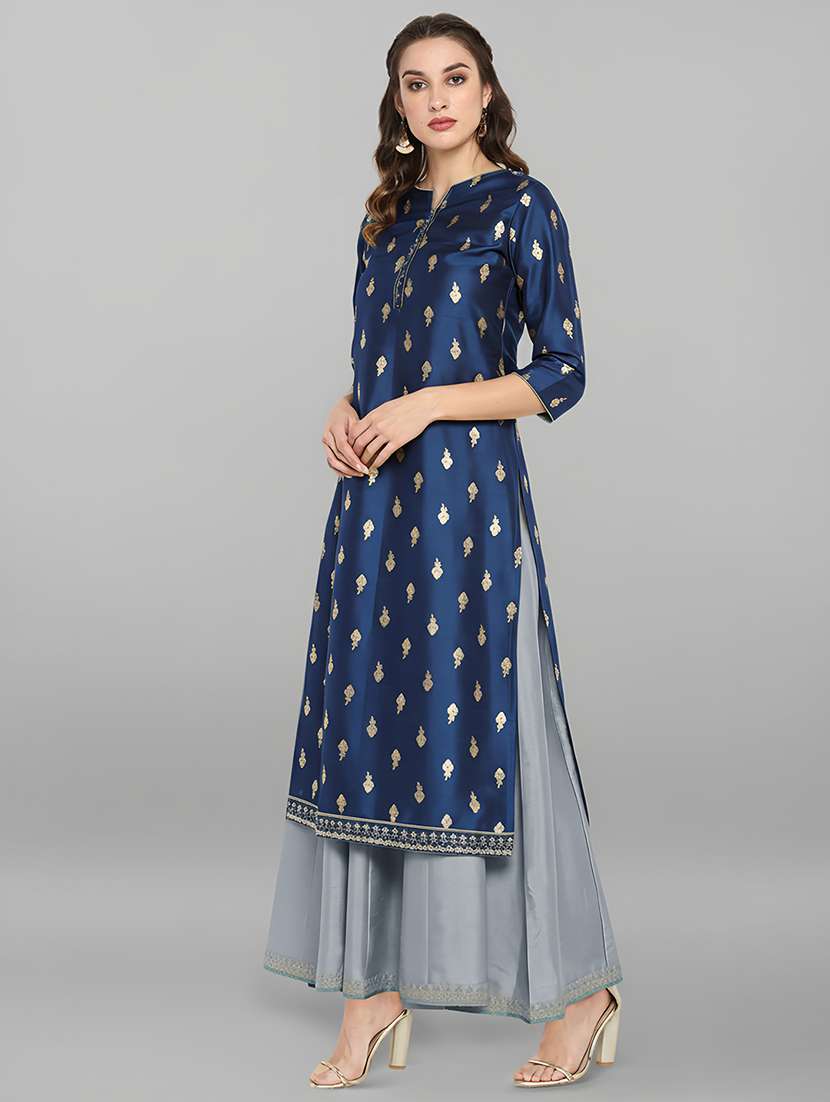 women navy blue kurta pant set - 22440069 -  Standard Image - 3