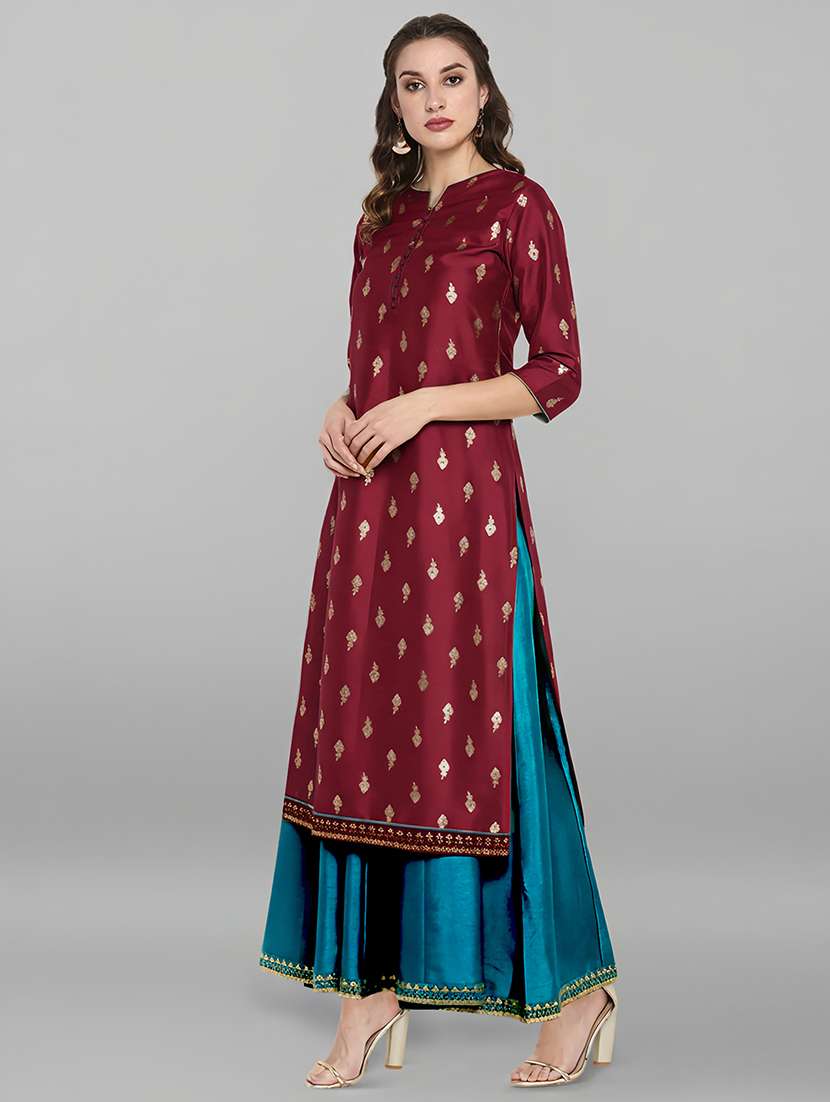 women maroon kurta pant set - 22440071 -  Standard Image - 3