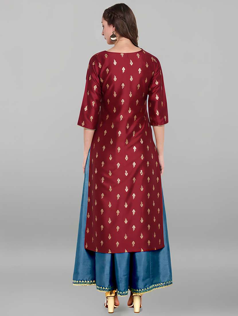 women maroon kurta pant set - 22440071 -  Standard Image - 5