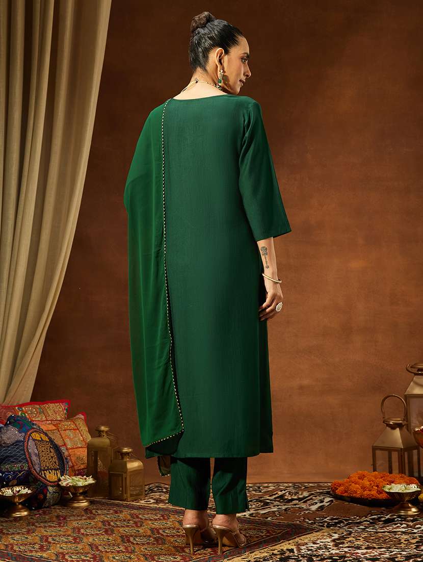 women bottle green kurta dupatta set - 22440075 -  Standard Image - 5