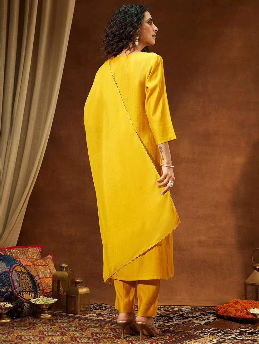 women mustard kurta dupatta set - 22440076 -  Standard Image - 5